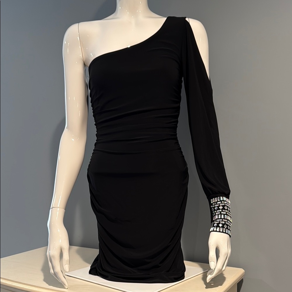 Deb Black Asymmetrical Ruched One Shoulder Dress